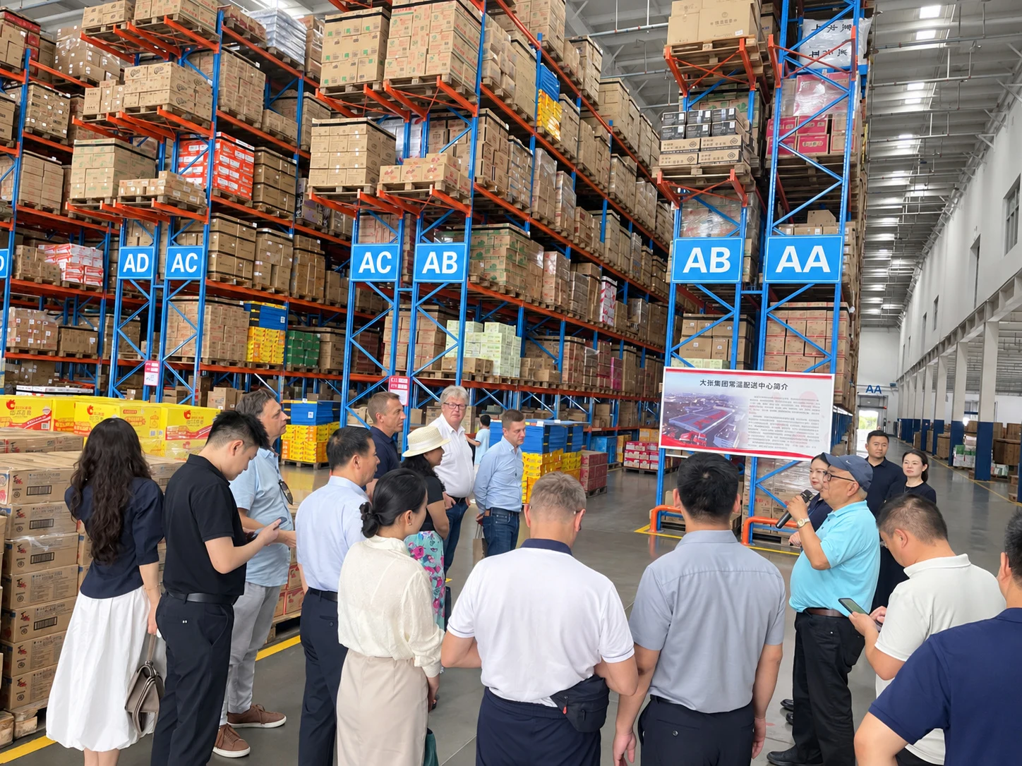 Customers visiting warehouse storage racks