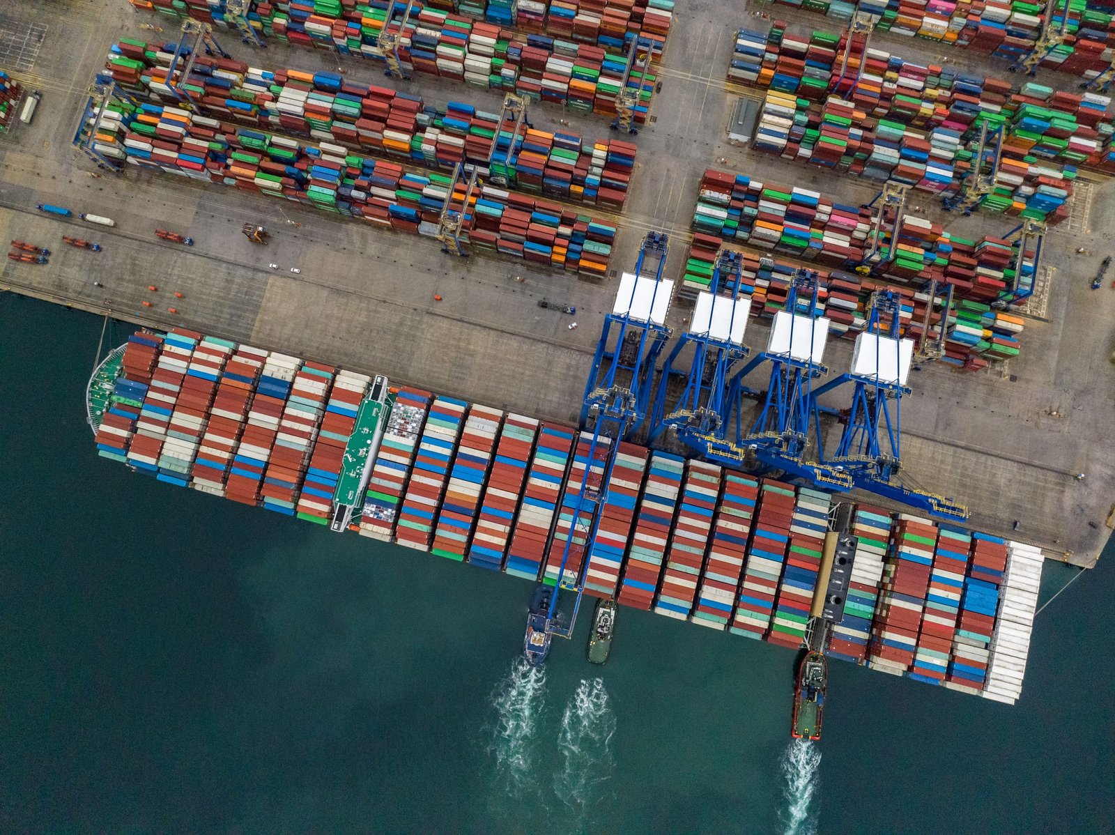 Container ship at Piraeus terminal, port reference photograph