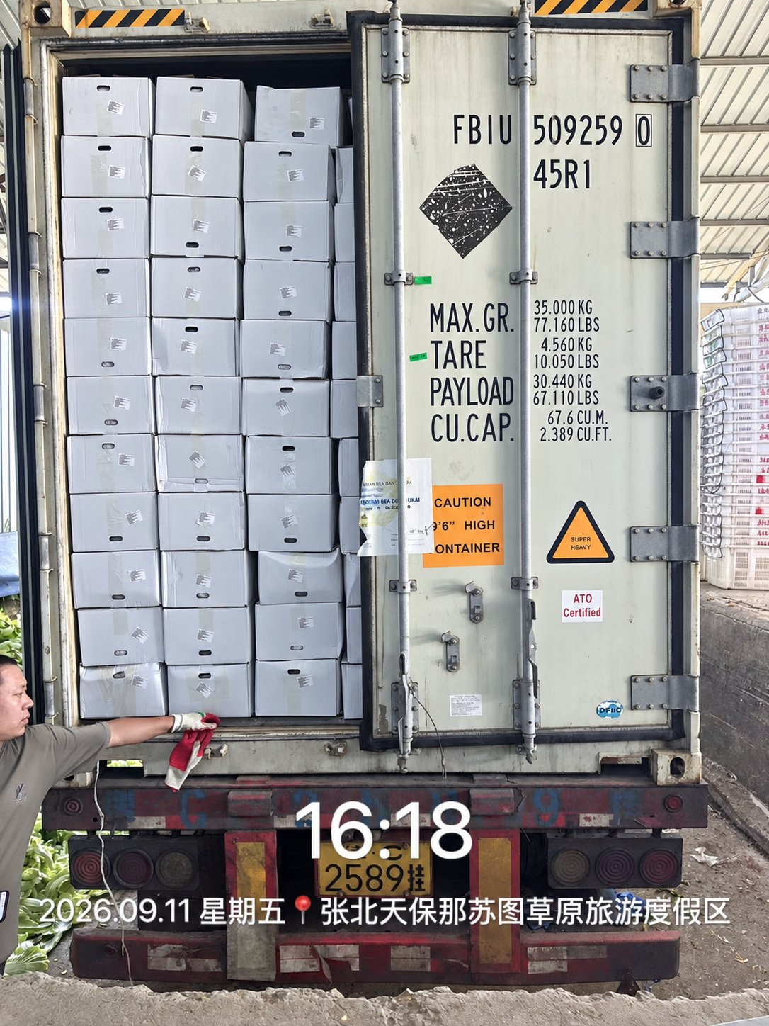 Retouched supplied photograph of loaded cartons and a container door being closed