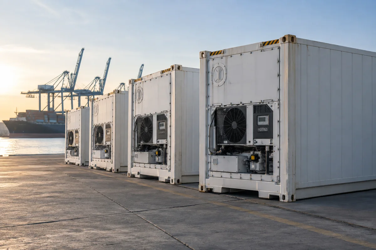Illustrative refrigerated containers at a port terminal